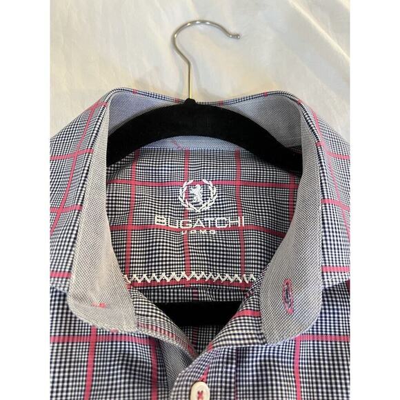 Bugatchi Uomo Mens Classic Fit Shirt Size XL Preppy Button Up Flip Sleeve Plaid - Picture 4 of 9